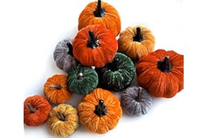 Mauts 12Pcs Autumn decorations Artificial Pumpkins Total of 5 Autumn Faux Velvet Foam Pumpkin Table Ornament for Autumn Harvest Thanksgiving Party decorations. (Rustic Fall Color