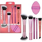 Real Techniques Big Blends Energy Brush + Dual-Sided Puff, 6 Piece Kit for Powder, Cream &amp; Liquid Application, Precision Tool