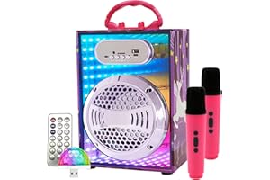 STOCK TRENDS Karaoke Per Bambini 2 Microfoni Wireless - Cassa Bluetooth bambina | Canta Tu Karaoke Bambini | Karaoke Con Microfono Bambina | Luce USB | Lettore USB e SD | Radio FM | Modulatore Di Voce | 20W