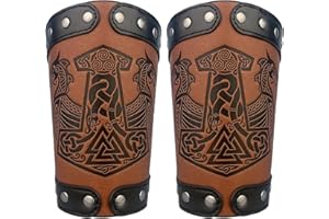 HiiFeuer Embossed Jormungandr Leather Arm Armor, Viking Arm Gauntlet Bracer