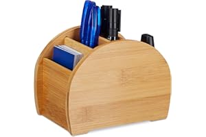 ‎RELAXDAYS Relaxdays Bambusowy uchwyt na długopisy, 4 przegródki, wygląd, organizer na artykuły pa na biurko, naturalny, jasnobrązowy, wys. x szer. x gł.: 12 x 16 x 10,5 cm