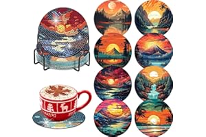 MUPMOD 8Pcs Diamond Painting Coasters Kits with Holder, DIY Landscape Diamond Art Coasters Kits for Beginners, Adults & Kids, Diamond Painting Art Craft Supplies Home Decor
