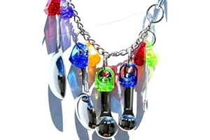 BULZEU Jouet de Oiseaux Bird Toys Cuillère Chaine en Acier Inoxydable Jouet Coloré pour Oiseaux perroquets, Gris du Gabon, Mini Aras, Petits cacatoès (Anneaux Colorés)