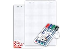 ‎CONIPA Conipa® - 5 x Set Flipchart Papier Block 68x99 cm weiß (KARIERT) 80 g/qm - 5 Blöcke à 20 Blatt INKL. 4 x Flipchart-Stifte (Marker) - Whiteboard-Papier & Blöcke - Board Paper für Charts & Meetings