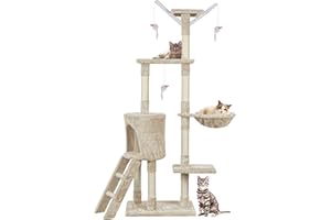HOMIDEC Cat Tree Tower, Cat Scratch Posts 145cm Multi-Level Stable Climbing with Ladder, Indoor Pet Activity Furniture Play House for Kitty Kitten