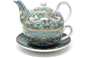 THE LEONARDO COLLECTION Lesser & Pavey S Berry Thief Teal Tea for One with Matching Cup & Saucer | 600ml Capacity Luxury Teapot Ideal for Home Office & Outdoor | Without Tea Strainer | Elegant Alternative to Glass Tea Pot