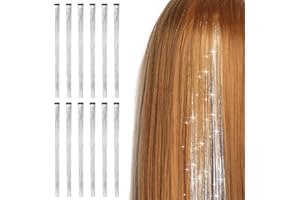 Bighan Lot de 12 Extensions de Cheveux à Clipser Argent, Mèches de Cheveux Pailletées Barrettes à Cheveux Clips Étincelantes - Accessoire Cheveux pour Femme/Fille
