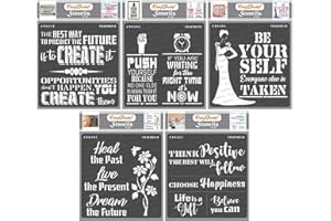 CrafTreat Pochoirs réutilisables pour peindre des murs et des carreaux – Ensemble de citations de motivation – 5 pièces – 15,2 x 15,2 cm – Pochoirs d'art et d'artisanat pour la décoration de la maison