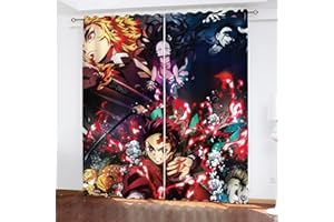 Fgolphd Demon Anime Muster Verdunkelungsvorhänge Für Jungen Und Mädchen Schlafzimmer Kinderzimmer Perforierte Vorhänge (5,150 × 166CM)