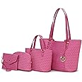 MKF Collection Tote Bag for Women, Shoulder Handbag & Wristlet Pouch Purse Top Handle Vegan Leather 4Pcs Set Pocketbook