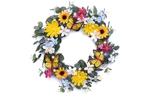 ‎VALERY MADELYN Valery Madelyn 45.7cm Türkranz Frühling, künstliche Blumenkranz, Frühlingskranz mit LED Licht, Kranz deko mit bunten Blumen für Haustür Fenster Wand Hochzeit Party