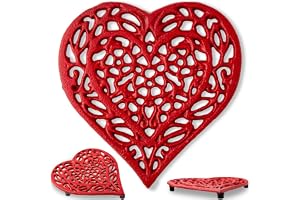Comfify Dessous de Plat en Fonte en Forme de cœur, décoratif et Vintage, pour comptoir de Cuisine ou Table de Salle à Manger, avec Chevilles en Caoutchouc, métal recyclé, 17 x 16,5 cm, Rouge