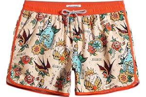 MaaMgic Mens 5" Short 70s 80s 90s Vintage Swim Trunks Quick Dry Bathing Suits Swimming Shorts Swimsuits Board Shorts