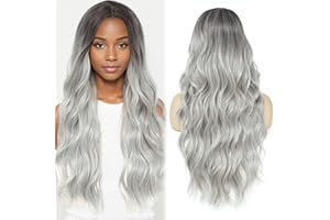 PARXITN Peruka z długimi falowanymi syntetycznymi włosami, 60 cm, koronka, przedziałek na środku, naturalne syntetyczne włosy, peruka na co dzień, na imprezę, cosplay, peruki damskie