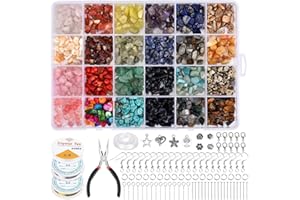 Queta Piedras Preciosas Naturales para Manualidades, Perlas de Piedras Preciosas, Juego de Joyas con Colgantes, Pulseras de Hilo de Joyería, Herramientas de Fabricación(combinación A)