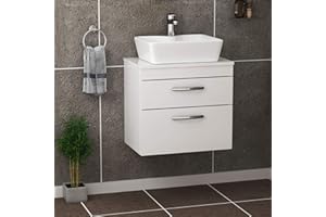 Royal Bathrooms 500mm Gloss White 2-Drawer Wall Hung Countertop Vanity Unit & 480mm square Basin