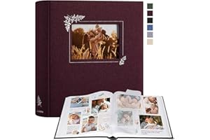 Lanpn Album fotograficzny do scrapbookingu, Duży Album lniany Projektowanie okien, 100 białych stron z pergaminowymi przekładkami na zdjęcia 9x13cm 10x15cm 13x18cm (30x33,5cm, fioletowy)