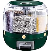 Krevia Plastic 6-Grid Round Food Dispenser | 360° Rotating Food Bucket Transparent Rice Storage Container | Rotatable Dry Foo