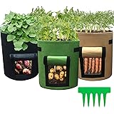 Hongyans 3 Stück Pflanzsack Kartoffeln 10 Gallonen Pflanztaschen Vliesstoff mit Sichtfenster Griffe Pflanzsäcke für Garten Ka