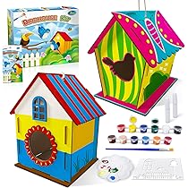 QITIXI:OU Set 6 Casette Per Uccelli In Legno Fai Da Te Per Bambini | Con Colori E Pennelli