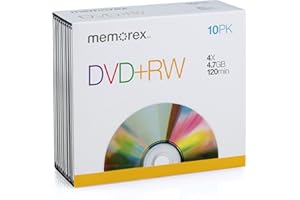 MEMOREX Imation 4.7GB DVD-RW Slim Discs, 10 Pack, 4x Write Speed, 120 Min Video Storage