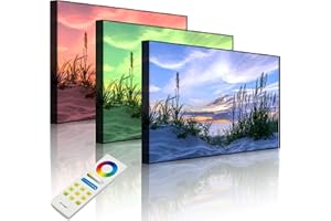 LIGHTBOX-MULTICOLOR.COM Lightbox-Multicolor | LED Bild Leuchtbild | Gras am Strand bei Sonnenuntergang | 80x60 cm | Front Lighted