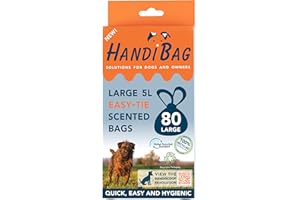HANDISCOOP HandiBag Large 5L Easy-Tie Scented Dog Waste Bags – 80 Pack dog & cat poop bags