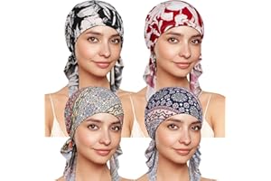 TSKNOMO 4 Pcs Chemo Headwear for Women, Pre-Tied Head Scarf Cancer Headwear for Hair Loss