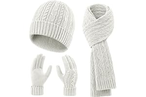 The Fellie Women Hat Scarf and Gloves Set Ladies,3 in 1 Knitted Beanie Hat Long Scarf Gloves Thick Set for Winter Outdoor Sports