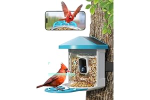 GNCC Dozownik karmy dla ptaków, kamera dla ptaków, stacja karmy dla dzikich ptaków, niebieska karma dla ptaków z kamerą, automatyczne nagrywanie wideo, karmnik dla ptaków z funkcją rozpoznawania AI
