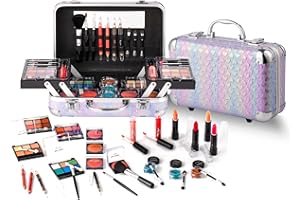 Hot Sugar Teen Makeup Kit, 27-Piece Cosmetic Gift Set for Women with Train Case, Eye Shadow Palettes, Blushes, Lip Glosses, Lipsticks, Eye Pencils, Brushes, Mirror (Purple Heart)