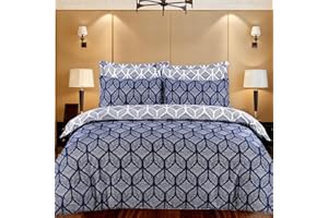 DTEX HOMES Set copripiumino in 100% rasatello di cotone egiziano di qualità alberghiera, 220 fili, reversibile, con motivo stampato, set copripiumino con federe (blu matra, king size)