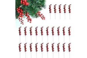 Cutiolly Bacche Rosse Natale,25pcs Decorazione Artificiale di Bacche Rosse,Decorazioni Albero di Natale,Rametti Decorativi con Bacche,per Albero Di Natale