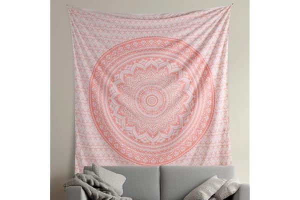 THE ART BOX Hippie Ombre Mandala Tissu Murale Grand Tapisserie Or Rose - 220x230 cm Boho Bohemian Maison Décoration Murale de Plage en Coton Indien Tapisseries pour Chambre