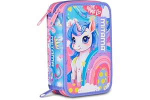 Mitama Astuccio Scuola 3 Scomparti, TRIPLO RAINBOW DREAM, Contenuto 47 pz, Completo di Matite, Pennarelli, Portapenne Scuola Elementare Bambina