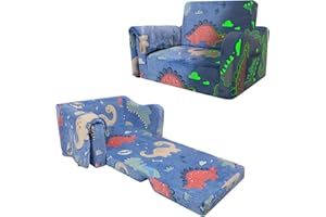 alldomess Pieghevole Divano Bambini 2-in-1, Poltroncina per Bambini Trasformabile in Lettino,Regalo per Bimba,Sedia lumineux avec Couverture Camere da Letto, Soggiorno e Stanza per i Giochi,Dinosauro