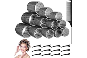WuGU Rulos Pelo, 31 Piezas Grandes, Rizador Sin Calor Con 12 Horquillas, 3 Tamaños Rolos Cabello Autoadhesivas, Auto Agarre Para Cabello Largo, Mediano, Corto