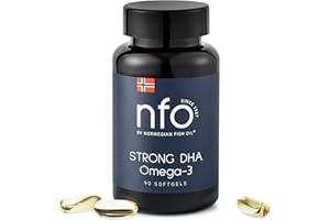 NFO Omega-3 Strong DHA - DHA-fokussiertes Fischöl mit Vitamin E | Natürliches Ergänzungsmittel aus fangfrischem Wildfisch | 90 Kapseln