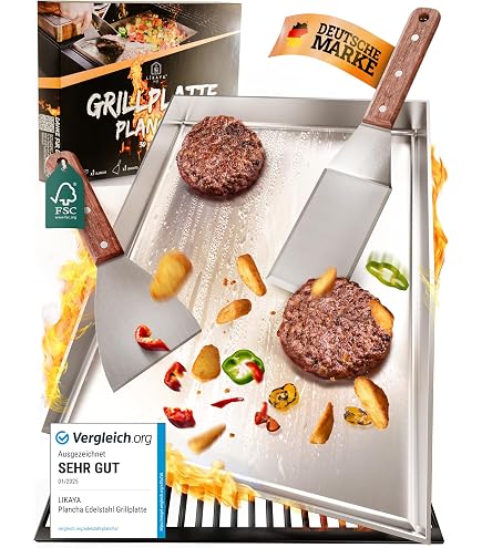 Plaque De Cuisson Plancha En Acier Inoxydable 40x40 Cm - 4 Mm D'épaisseur - Avec 2 Spatules En Bois D'acacia - 5