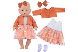 XERTEAM Ropa de muñeca bebé para muñecas de bebé de 14 a 18 pulgadas, 4 piezas de trajes de muñeca naranja dulce con abrigo naranja, falda de tul, calcetines para muñecas de 43 cm, ropa de muñeca linda de 35