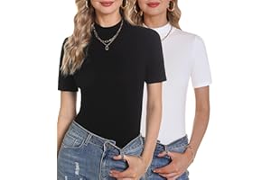 Totatuit Magliette Donna Estive Manica Corta Shirt Elegante Basic Dolcevita Maglietta Top a Collo Alto Lupetto Casual Pullover di Base Slim Fit Morbida Sexy