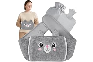 DUNSOO Borsa dell'acqua calda da 1 l, con cintura extra lunga da 120 cm, con fodera e morbida fodera in vita, borsa dell'acqua calda per collo e spalle, schiena, gambe, riscaldamento in vita (grigio)