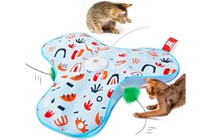 Potaroma Hide and Seek Interactive Cat Toys, Moving Concealed Wand Feather, Automatic Chargeable Indoor Kitten Exercise Kicker, Mouse Squeaky, Floral Cover