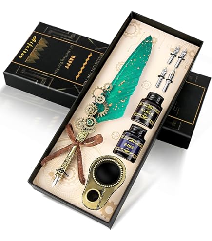 Quill Pen Dip Pen Set,Kalligrafie Pen Set met Pennenhouder,Inkt,5