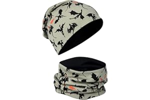 HECKBO Ensemble bonnet beanie et tour de cou pour enfants – intérieur en polaire ou jersey (réversible) – unisexe filles/garçons – 95% coton – pour l’automne, le printemps et l’hiver