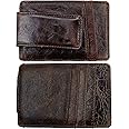 HOPSOOKEN Money Clip RFID Front Pocket Wallet Men Leather Slim Minimalist Wallet, Deep Coffee, Small