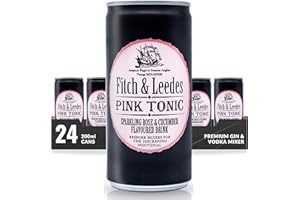 Fitch & Leedes Pink Tonic Water Gurke und Rose (24x200ml) aus Südafrika / Toller Begleiter zum Gin [würzig, spritzig, elegant] (Einweg Dosen Preis incl. 6,00 € / 24 x 0,25€ DPG Einwegpfand)