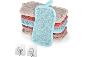 6pcs Eponge Reutilisable Lavable, Eponge Lavable Eponge Magique Eponges Lavables Reutilisables Double Face avec 2pcs Crochet Adésif pour Vaisselle Plaques Poêles Accessoire Cuisine