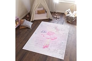 TAPISO Emma Tappeto Gioco Bambini Sala Giochi Cameretta Stanza Bambini Stampato Morbido Rosa Ballerina Chiaro Antiscivolo Lavabile in Lavatrice 80 x 150 cm