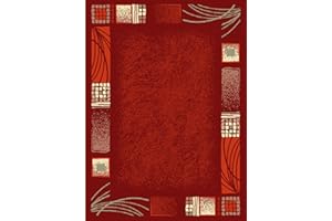 SrS Rugs® Luna Collection, Living Room Rugs, Hallway Runners, with Soft Smooth 8mm Pile. Contemporary Borders Design. 7 Colours, 9 Sizes (Red Borders, 120 x 170 cm)